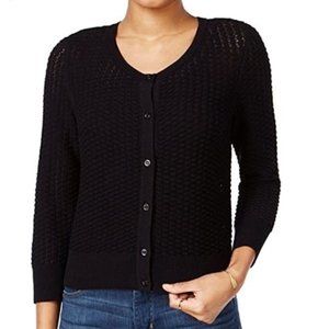 Maison Jules Womens Textured Ribbed Trim Cardigan